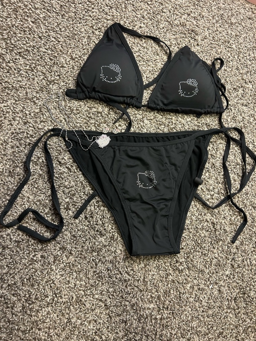 🎀 Black Bikini + Hello Kitty Jewelry Set